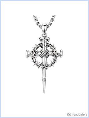 Sterling Silver Nail Cross Crown of Thorns Pendant Necklace 22in Chain